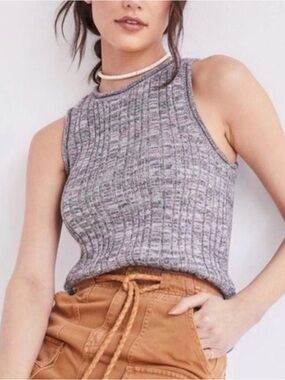 Anthropologie Gray Ribbed Sleeveless Tank